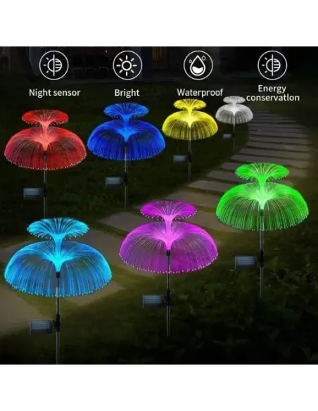 Set 4 x Lampa solara tip meduza cu fibra optica LED RGB