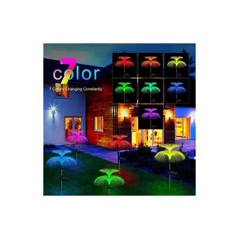 Set 4 x Lampa solara tip meduza cu fibra optica LED RGB