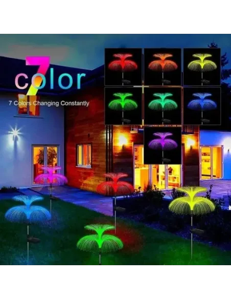 Set 4 x Lampa solara tip meduza cu fibra optica LED RGB