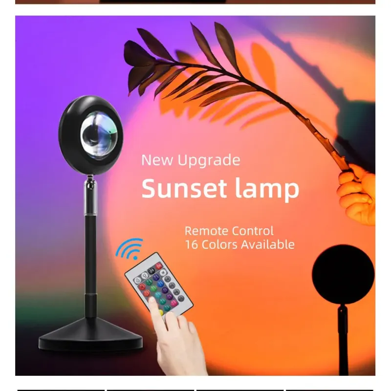 Lampă Proiector LED cu Efect de Apus + 15 Culori, USB & Telecomandă