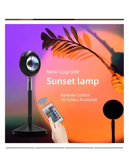 Lampă Proiector LED cu Efect de Apus + 15 Culori, USB & Telecomandă