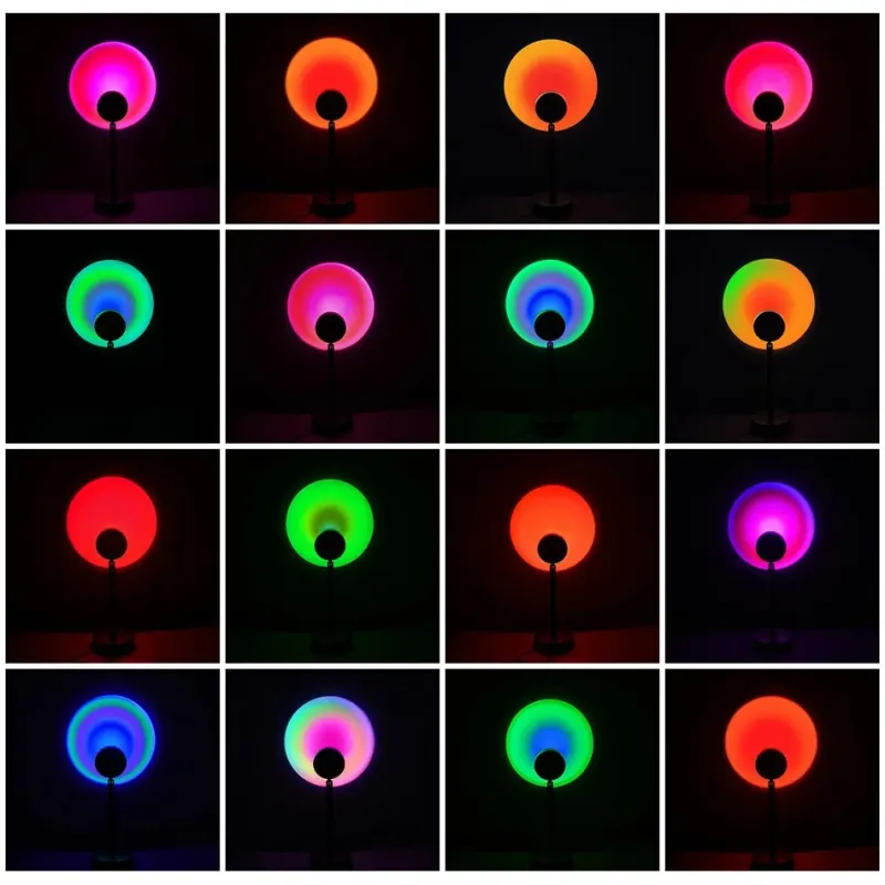 Lampă Proiector LED cu Efect de Apus + 15 Culori, USB & Telecomandă