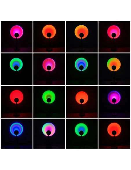 Lampă Proiector LED cu Efect de Apus + 15 Culori, USB & Telecomandă