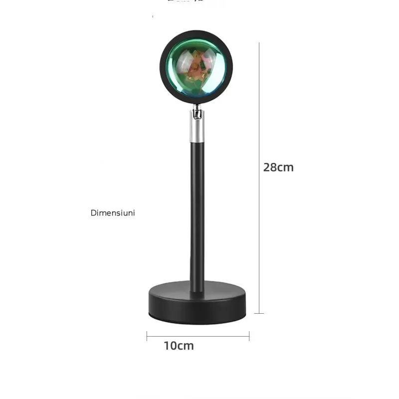 Lampă Proiector LED cu Efect de Apus + 15 Culori, USB & Telecomandă