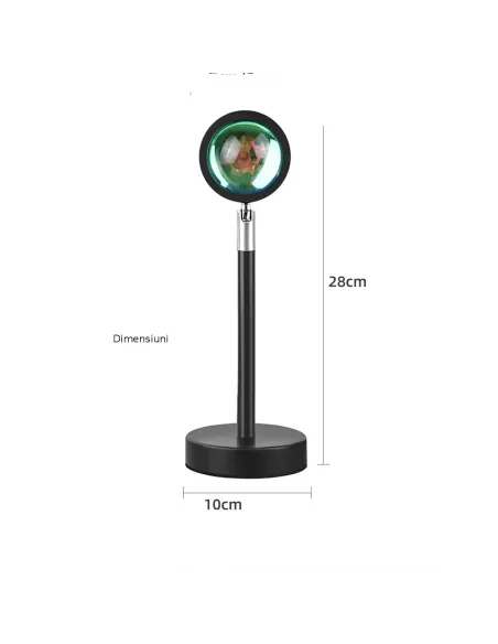 Lampă Proiector LED cu Efect de Apus + 15 Culori, USB & Telecomandă