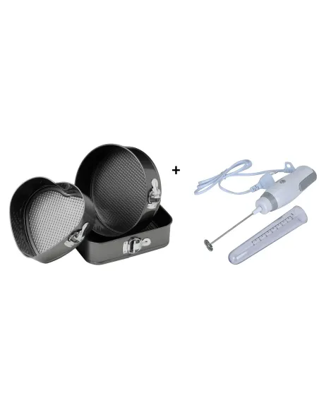Oferta speciala: Set 3 forme pentru prajituri - forma rotunda, patrata si inima + Mixer de frappe electric cu cana gradata