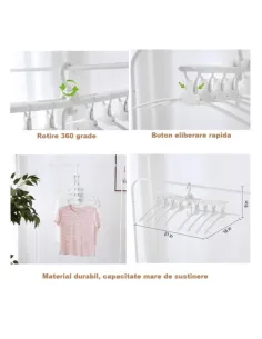 Umeras organizator haine 8 in 1, pliabil, economisire pana la 80% din spatiu, rotire 360 grade, alb 2