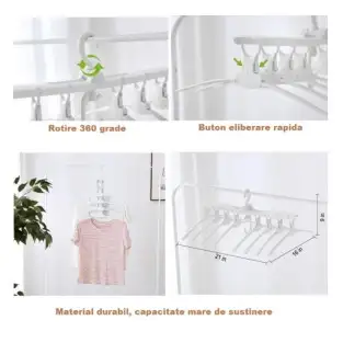 Umeras organizator haine 8 in 1, pliabil, economisire pana la 80% din spatiu, rotire 360 grade, alb 2