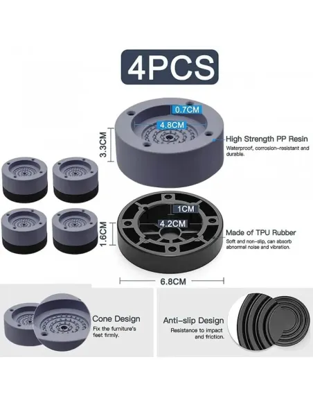 Set 4 picioruse antivibrație pentru mașină de spălat