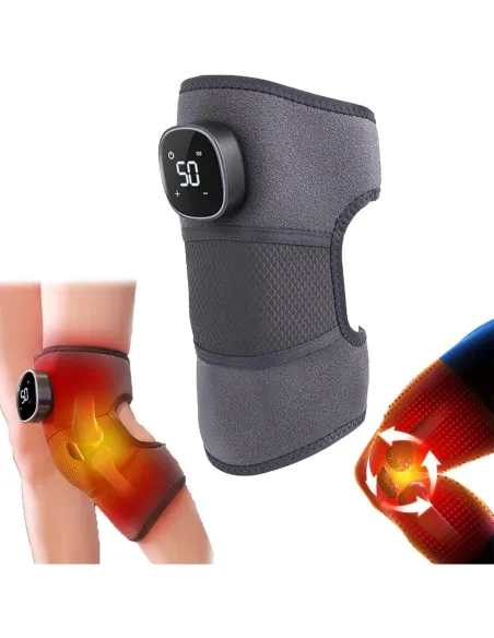 Genunchiera cu Incalzire si Masaj - 3 Nivele, Acumulator 4000 mAh, Reglabila, Reincarcabila, Negru/Gri