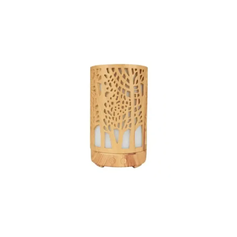 Umidificator pentru aromaterapie, ultrasunet, model copac, rezervor 200 ml, 7 culori, led, lemn deschis