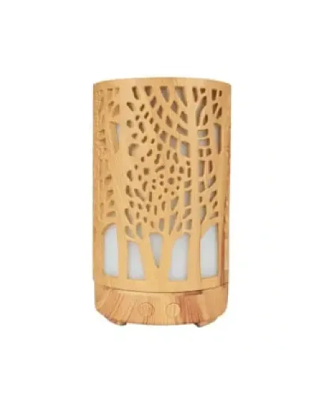 Umidificator pentru aromaterapie, ultrasunet, model copac, rezervor 200 ml, 7 culori, led, lemn deschis