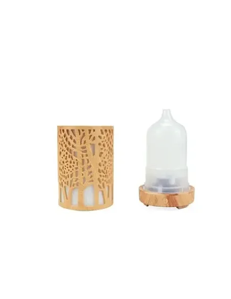 Umidificator pentru aromaterapie, ultrasunet, model copac, rezervor 200 ml, 7 culori, led, lemn deschis