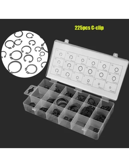 Set 225 sigurante tip inel Seeger pentru interior și exterior – 18 dimensiuni