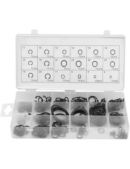 Set 225 sigurante tip inel Seeger pentru interior și exterior – 18 dimensiuni