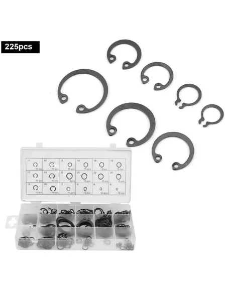 Set 225 sigurante tip inel Seeger pentru interior și exterior – 18 dimensiuni