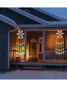 Instalație Perdea LED Crăciun 160cm – Multicolor, Figurine (Fulg de Nea, Brad, Clopoței)