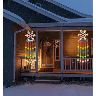 Instalație Perdea LED Crăciun 160cm – Multicolor, Figurine (Fulg de Nea, Brad, Clopoței)