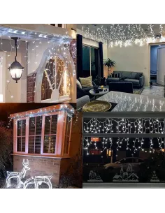 Instalatie Craciun Turturi, 20 m, 500 Led-uri, 8 jocuri de lumini, Perdea, Franjuri, Exterior/Interior, Fir Alb, Interconectabil 2