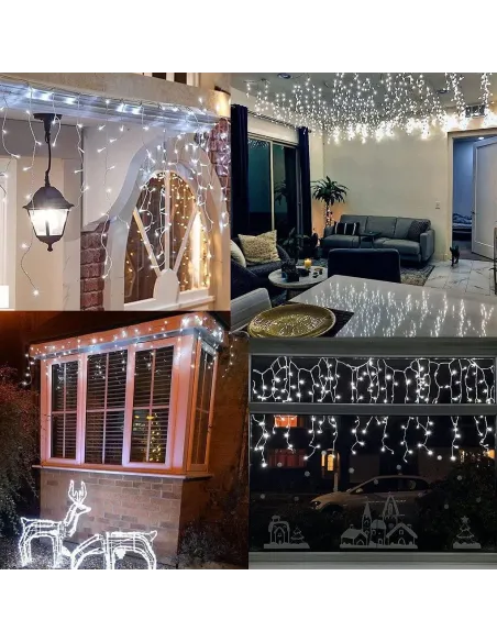 Instalatie Craciun Turturi, 20 m, 500 Led-uri, 8 jocuri de lumini, Perdea, Franjuri, Exterior/Interior, Fir Alb, Interconectabil