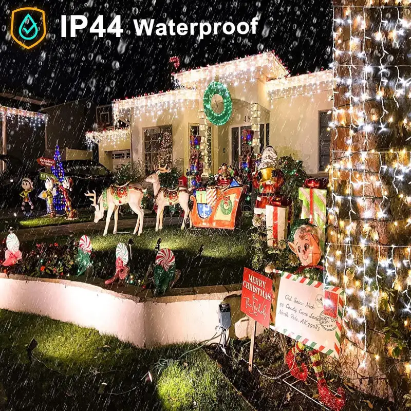 Instalatie Craciun Turturi, 20 m, 500 Led-uri, 8 jocuri de lumini, Perdea, Franjuri, Exterior/Interior, Fir Alb, Interconectabil