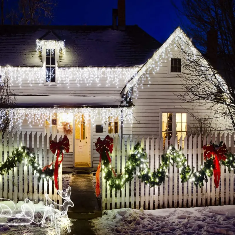 Instalatie Craciun Turturi, 20 m, 500 Led-uri, 8 jocuri de lumini, Perdea, Franjuri, Exterior/Interior, Fir Alb, Interconectabil