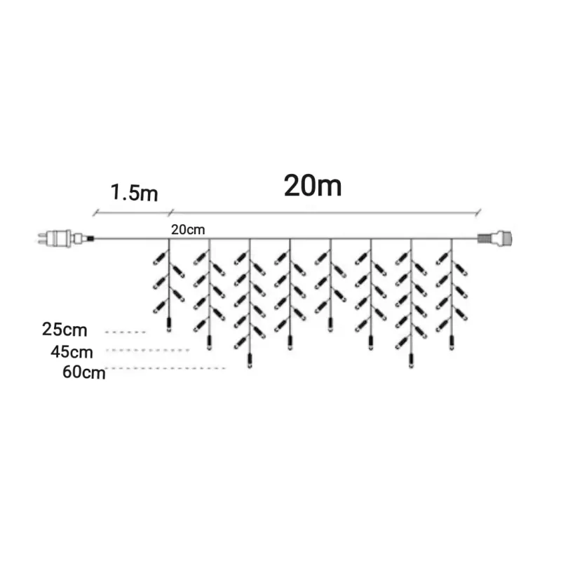 Instalatie Craciun Turturi, 20 m, 500 Led-uri, 8 jocuri de lumini, Perdea, Franjuri, Exterior/Interior, Fir Alb, Interconectabil