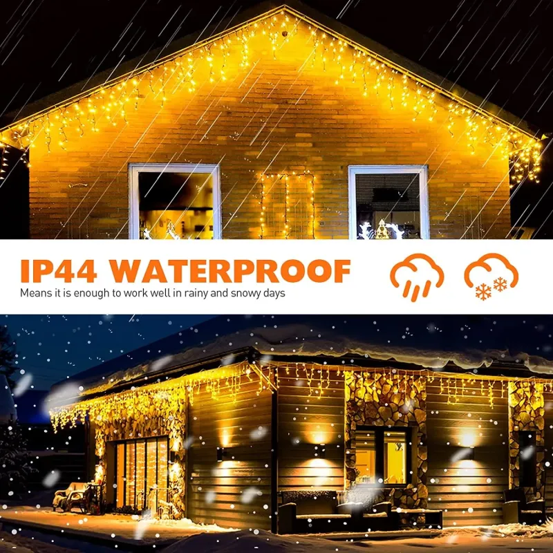 Instalatie Craciun Turturi, 20 m, 500 Led-uri, 8 jocuri de lumini, Perdea, Franjuri, Exterior/Interior, Fir Alb, Interconectabil