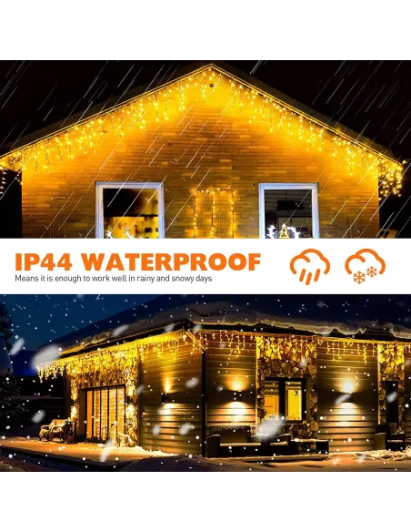 Instalatie Craciun Turturi, 20 m, 500 Led-uri, 8 jocuri de lumini, Perdea, Franjuri, Exterior/Interior, Fir Alb, Interconectabil