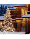 Instalatie Craciun Turturi, 20 m, 500 Led-uri, 8 jocuri de lumini, Perdea, Franjuri, Exterior/Interior, Fir Alb, Interconectabil