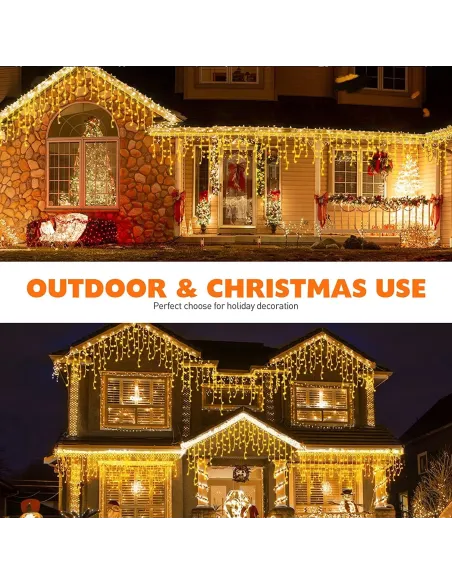 Instalatie Craciun Turturi, 20 m, 500 Led-uri, 8 jocuri de lumini, Perdea, Franjuri, Exterior/Interior, Fir Alb, Interconectabil