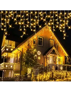 Instalatie Craciun Turturi, 20 m, 500 Led-uri, 8 jocuri de lumini, Perdea, Franjuri, Exterior/Interior, Fir Alb, Interconectabil