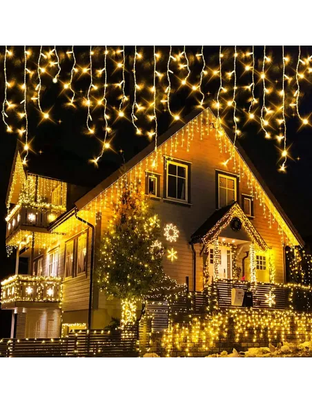 Instalatie Craciun Turturi, 20 m, 500 Led-uri, 8 jocuri de lumini, Perdea, Franjuri, Exterior/Interior, Fir Alb, Interconectabil