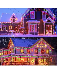 Instalatie Craciun Turturi, 20 m, 500 Led-uri, 8 jocuri de lumini, Perdea, Franjuri, Exterior/Interior, Fir Alb, Interconectabil