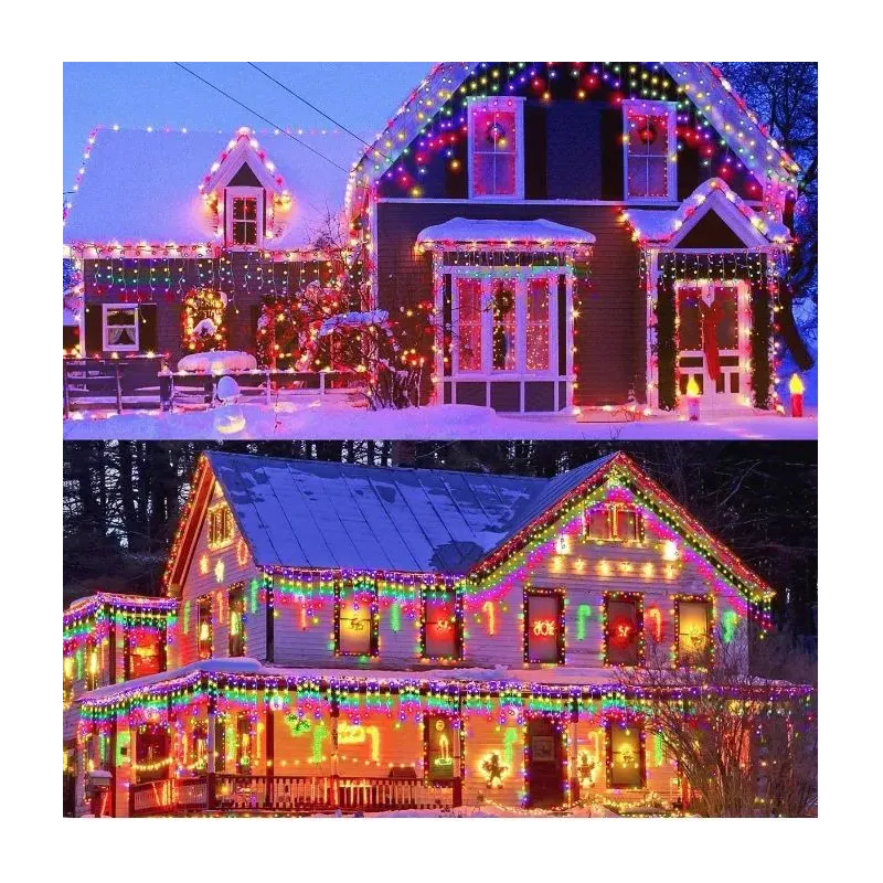 Instalatie Craciun Turturi, 20 m, 500 Led-uri, 8 jocuri de lumini, Perdea, Franjuri, Exterior/Interior, Fir Alb, Interconectabil