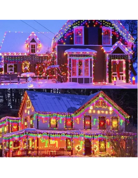 Instalatie Craciun Turturi, 20 m, 500 Led-uri, 8 jocuri de lumini, Perdea, Franjuri, Exterior/Interior, Fir Alb, Interconectabil