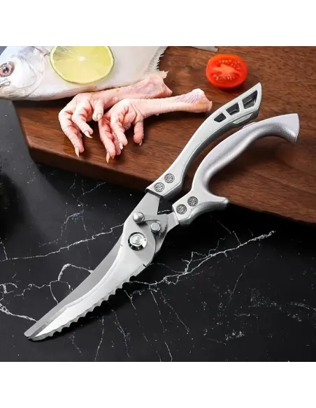 Foarfeca de bucatarie multifunctionala, otel inoxidabil,pentru oase de pui , 4.5 × 25 cm, Argintiu