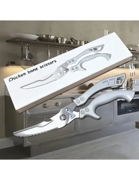 Foarfeca de bucatarie multifunctionala, otel inoxidabil,pentru oase de pui , 4.5 × 25 cm, Argintiu