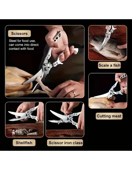 Foarfeca de bucatarie multifunctionala, otel inoxidabil,pentru oase de pui , 4.5 × 25 cm, Argintiu