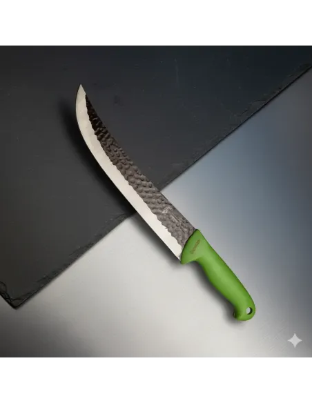 Cutit macelar bucatar 39cm, lama 24cm fier forjat, maner abs verde