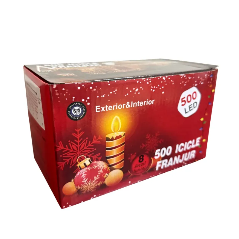 Instalație LED turturi alb rece 23.5m, 500 LED flash, exterior premium