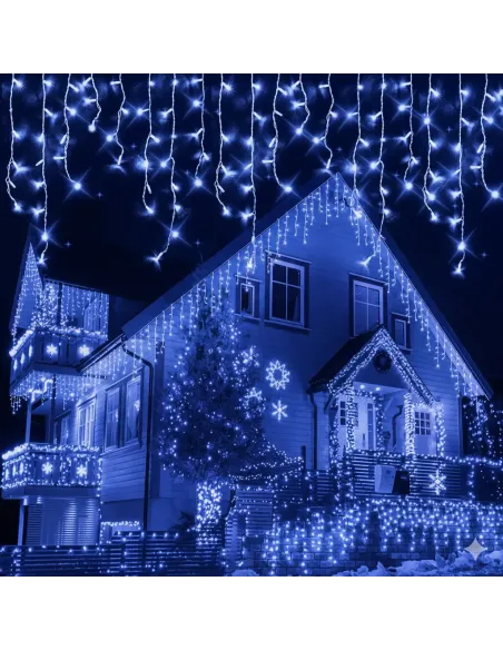 Instalație LED turturi albastru 23.5m, 500 LED flash, exterior premium