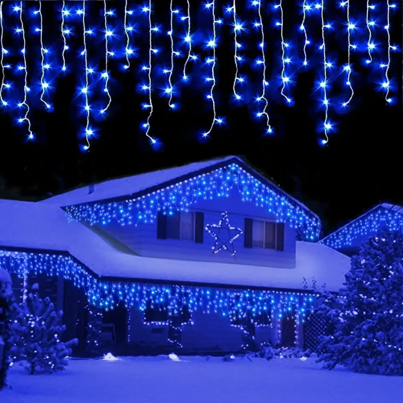 Instalație LED turturi albastru 23.5m, 500 LED flash, exterior premium