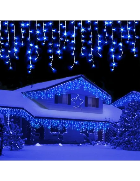 Instalație LED turturi albastru 23.5m, 500 LED flash, exterior premium