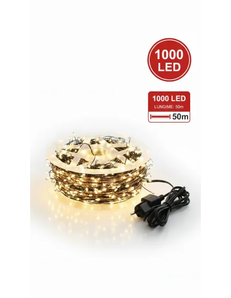 Rola 1000 LED Mini, 50m, Alb Rece, Fir Cupru Verde - Iluminat Festiv Interior/Exterior