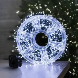 Rola 1000 LED Mini, 50m, Alb Rece, Fir Cupru Verde - Iluminat Festiv Interior/Exterior