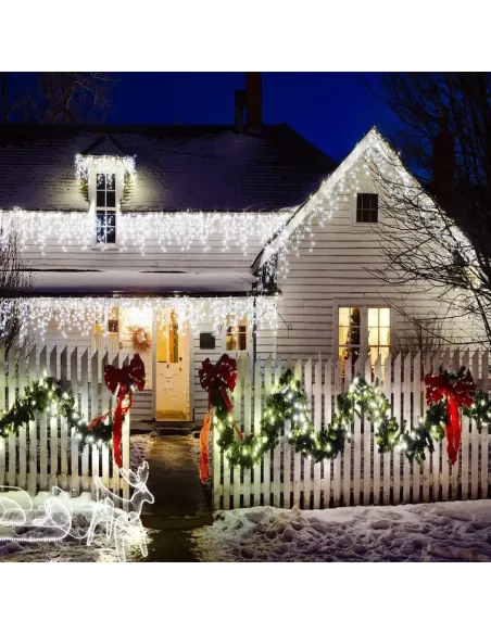 Instalatie turturi pentru Craciun, Flash, Fir Alb, Led, IP44, Interconectabila, Perdea, Franjuri
