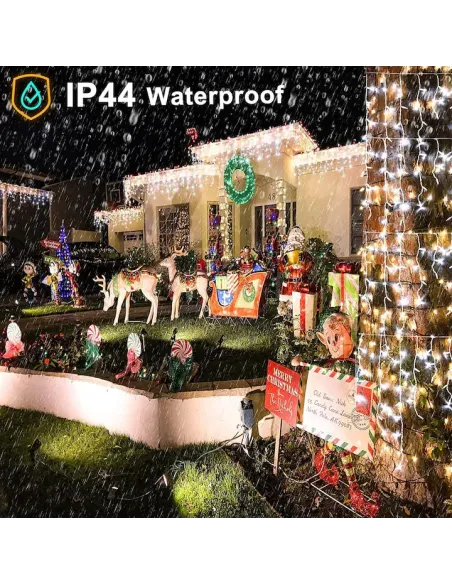 Instalatie perdea tip turturi pentru Craciun, 25m, 500 led, Flash, Fir Alb, Led, IP44, Interconectabila, Perdea, Franjuri
