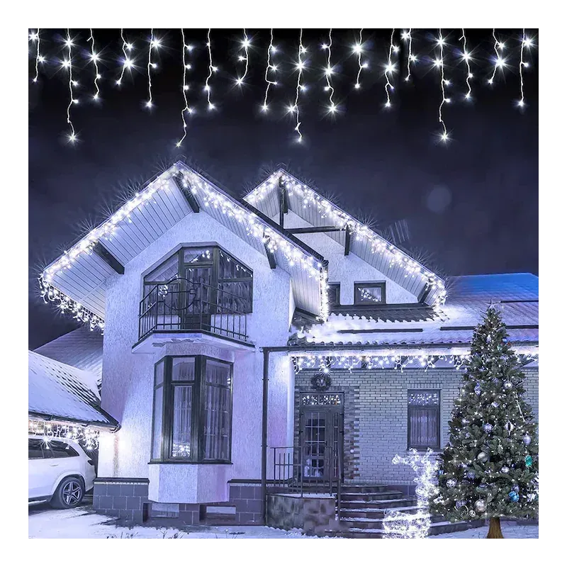 Instalatie perdea tip turturi pentru Craciun, 25m, 500 led, Flash, Fir Alb, Led, IP44, Interconectabila, Perdea, Franjuri