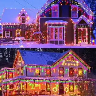 Instalatie turturi 35m, 700 Led, pentru Craciun, Flash, Fir Alb, Led, IP44, Interconectabila, Perdea, Franjuri 2